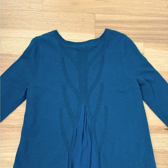 Soft surroundings M mixed media sweater tunic top in teal, wool blend - Picture 8 of 11